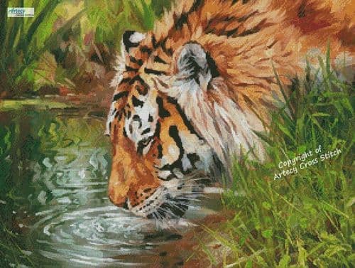 Tiger Quenching Thirst by Artecy printed cross stitch chart