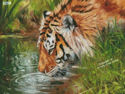 Tiger Quenching Thirst (Large) by Artecy printed cross stitch chart