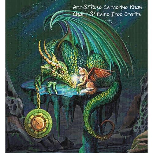 Time Dragon  Emerald by Paine Free Crafts printed cross stitch chart