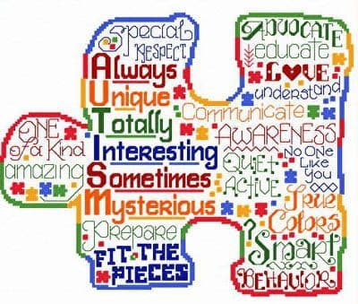 Ursula Michael Let's Be Autism Aware Printed cross stitch chart- EXCESS STOCK