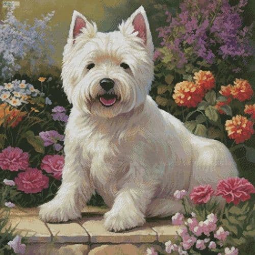 West Highland Terrier in a Garden by Artecy printed cross stitch chart