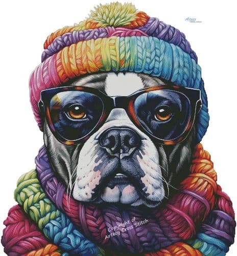 Winter Bulldog (Large) by Artecy printed cross stitch chart