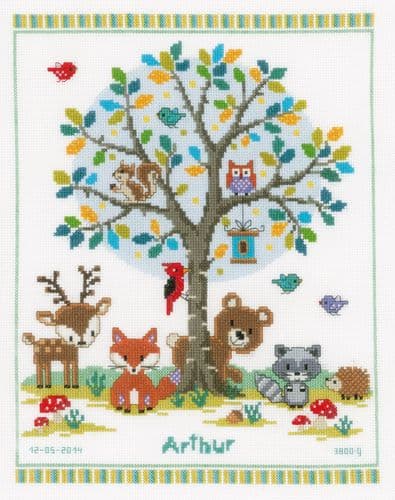 Woodland Birth Record Counted Cross Stitch Kit by Vervaco