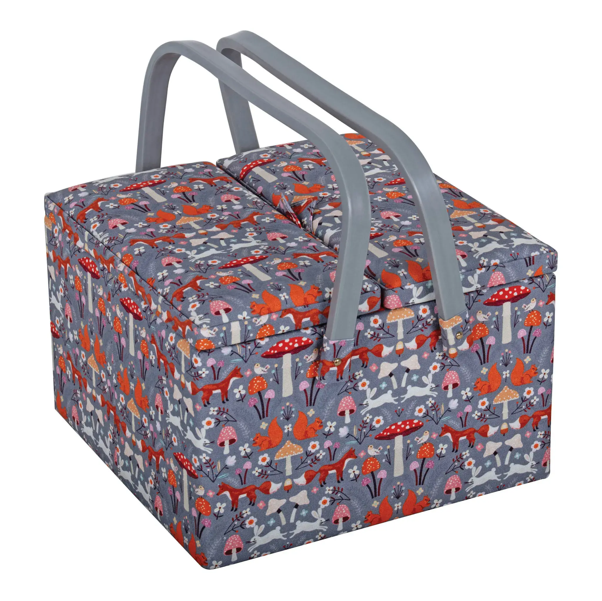 Woodland Toadstool Twin Lid Large Square Sewing Box