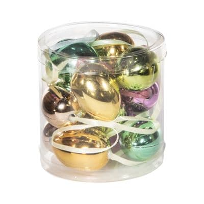 12 Piece Easter Egg Hanging Decorations 4cm Metallic Shiny Eggs