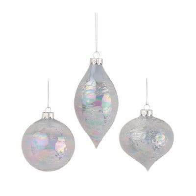 3 Christmas Baubles 80-130mm Silver Wavy Effect Glass Spiral Ball Onions Premier G231714S
