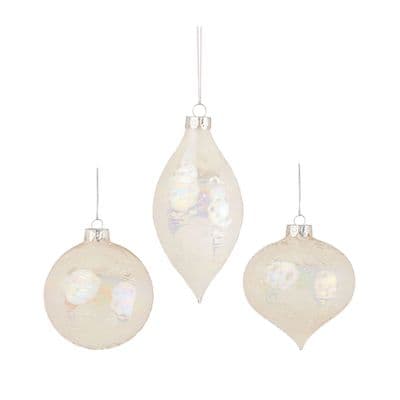 3 Christmas Baubles 80-130mm White Wavy Effect Glass Spiral Ball Onions Premier G231714W