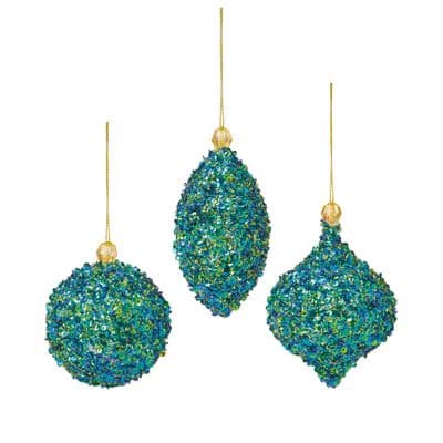 3 Christmas Baubles 80-160mm Glitter Pearl Sequin Spiral Ball Onion Green Premier TD195498TG