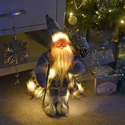 30cm LED Standing Santa Inlit Father Christmas Grey