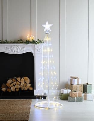 5ft, 6ft or 7ft Multifunction Cone Tree Warm & Ice White LED Lights