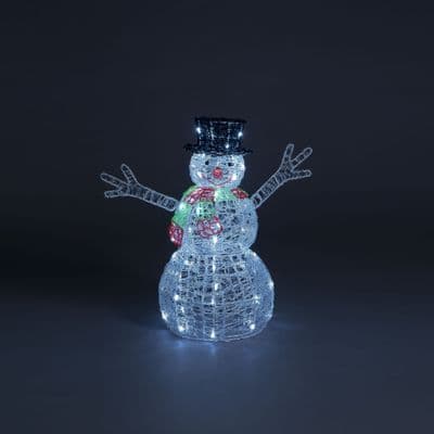 75cm 3D Spun Acrylic Snowman 64 Ice White LED Lights Outdoor Christmas Decoration