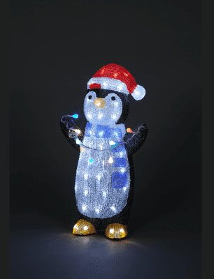 Acrylic Penguin Christmas Decoration Holding Lights 70 LED 51cm