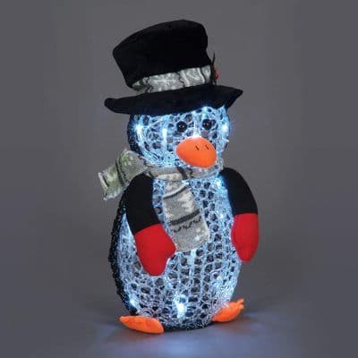 Acrylic Penguin Christmas Decorations Top Hat & Scarf LED Lights