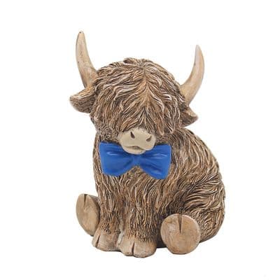 Blue Bow Tie Sitting Highland Cow Dickie Bow Ornament