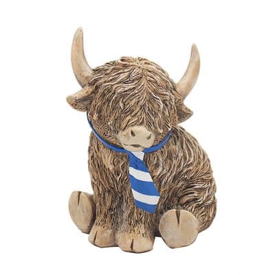 Blue Striped Tie Sitting Highland Cow Off To Work Ornament