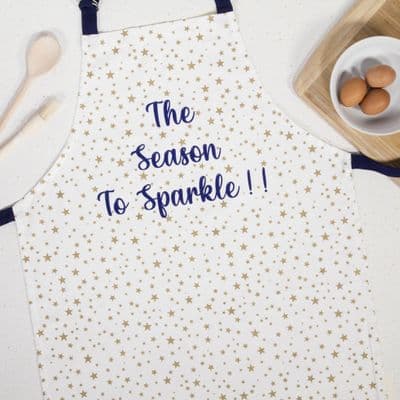 Christmas Aprons, Tea Towels, or Double Oven Gloves Script & Gold Stars