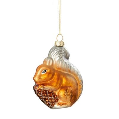 Christmas Bauble 100mm Brown Glass Gold Squirrel Premier G221204