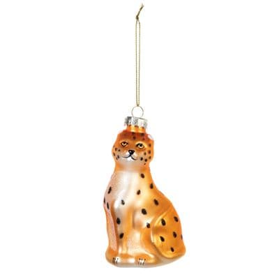Christmas Bauble 10cm Gold & Black Glass Leopard Premier G211177