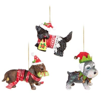 Christmas Baubles Dog Ornament Set of 3 Hanging Xmas Tree Decorations TD213277