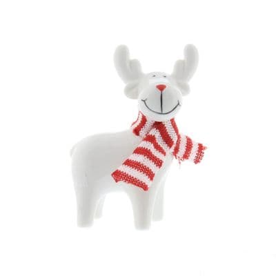 Christmas Decoration Reindeer Ornament Porcelain White Fabric Scarf 10cm P045562