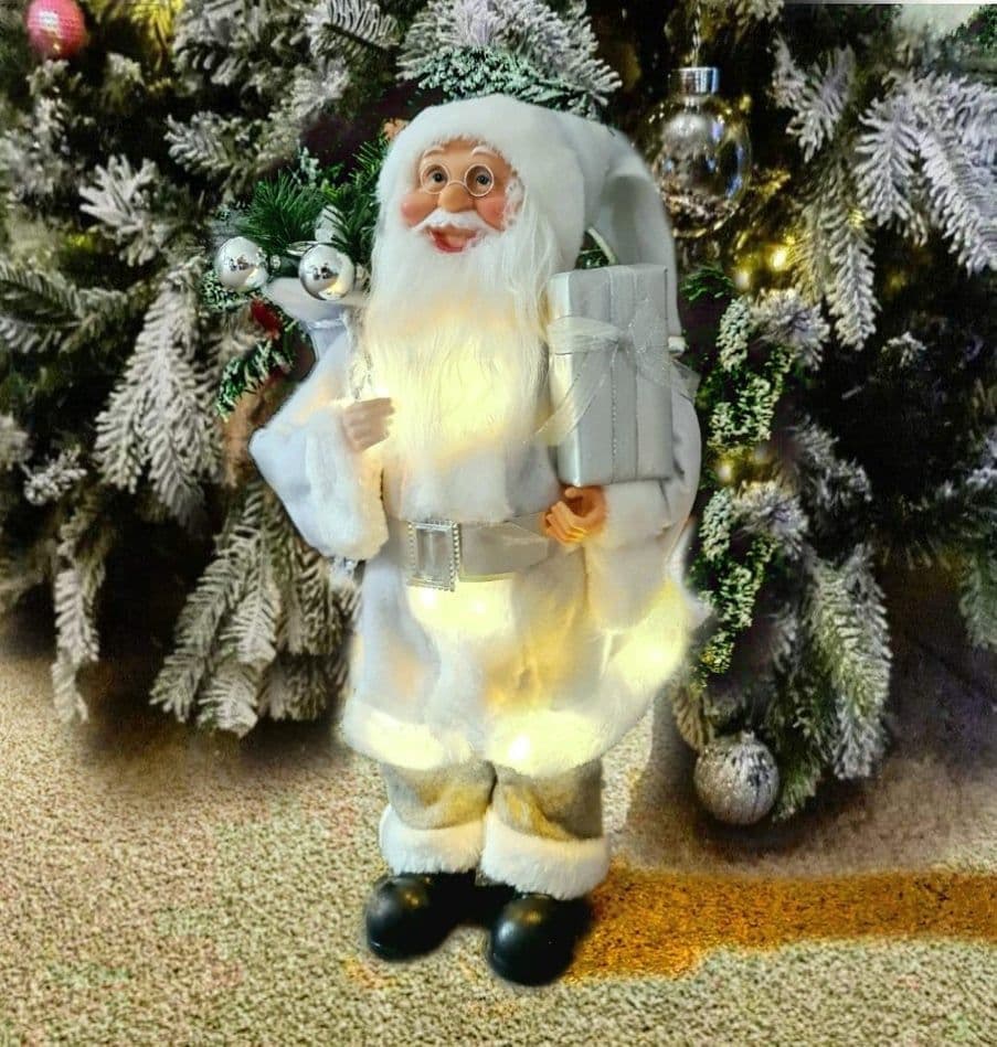 Christmas Decorations LED Santa Claus 45 cm Large Luxury Traditional Silver