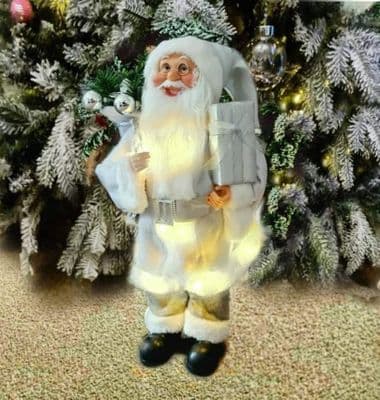 Christmas Decorations LED Santa Claus 45 cm Large Luxury Traditional Silver