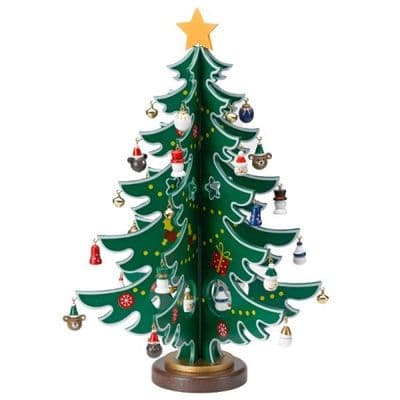 Deco Tree wooden with baubles 35.5cm Green or Silver