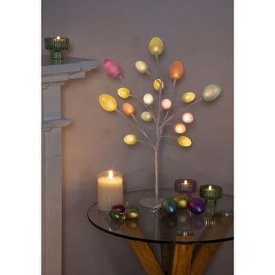Easter Egg LED Tree 45cm 18 Lit Glitter Eggs With Round Base