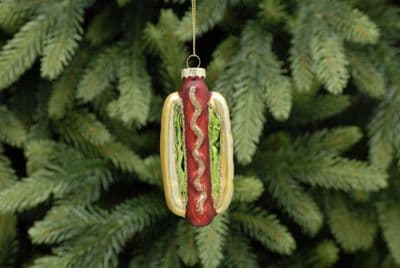 Festive 10cm Glass Hotdog Hanging Bauble Decoration