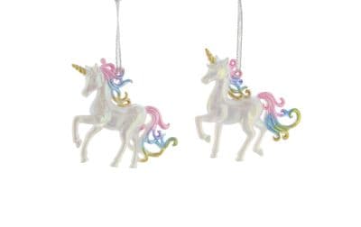 Festive 10cm Set of 2 Rainbow Unicorns Hanging Baubles Decoration
