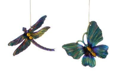 Festive 11cm Set of 2 Petrol Effect Dragonfly & Butterfly Hanging Baubles Decoration