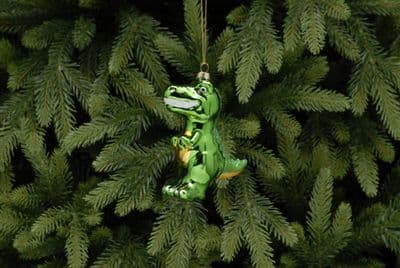 Festive 12cm Cute Glass Dinosaur Hanging Bauble Decoration