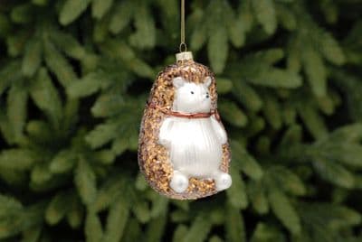 Festive 13cm Copper Glass Hedgehog Hanging Bauble Decoration