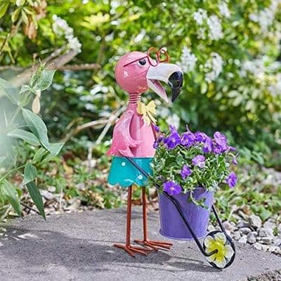 Flamingo Plant Pot Pet 2 Pack Metal Garden Decorations