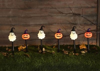 Halloween Path Lights 6 Spook Stakes Ghost & Pumpkin LED Lights H40cm x W225cm
