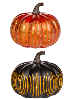 InLit Decor Pumpkin Amber or Onyx 20cm Autumn Glass Decoration