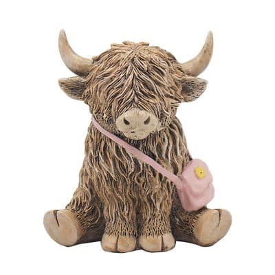 Pink Daisy Handbag Sitting Highland Cow Fashion Icon Ornament