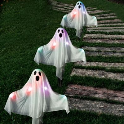 Set of 3 Ghost Path Markers Garden Halloween Spooky Multi-coloured LED Lights