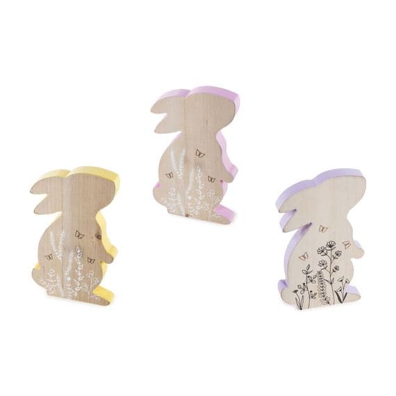 Set of 3 Wooden Easter Bunny Floral Decorations 17 cm