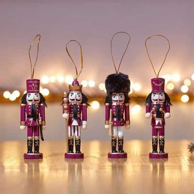 Set of 4 Burgundy Brigadier Nutcracker Pendant Christmas Tree Decorations 2538046