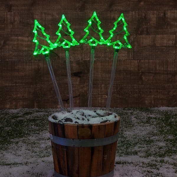 Set of 4 Green Christmas Tree Stake Lights Outdoor Christmas Decoration