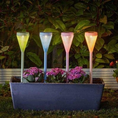 Viva Solar Powered Path Lights Set of 4 with Warm White LED Lights, Multi Coloured Stakes, 43cm
