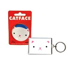 CatFace Pin Badge & Keyring Set