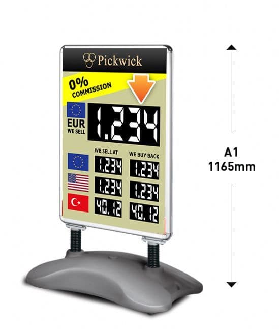 A1 Sized Manual Exchange Rate Board for 2 Currencies with stand