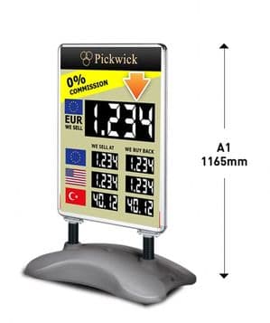 A1 Sized Manual Exchange Rate Board for 2+ Currencies with stand