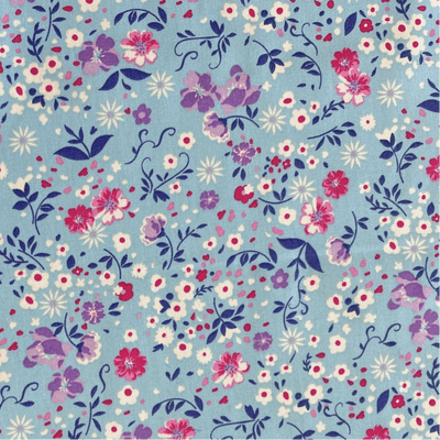 100% Cotton Poplin - Ditsy Florals Blues and pink