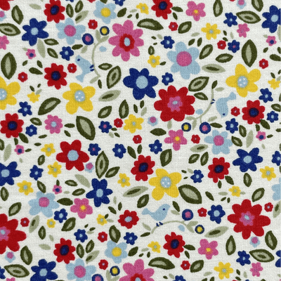 100% Cotton Poplin - Ditsy Florals Multi-coloured With Birds
