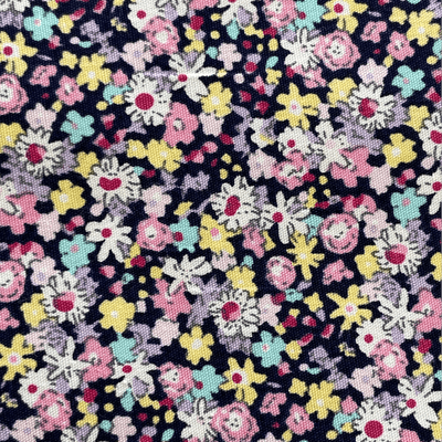 100% Cotton Poplin - Ditsy Florals Pastels on Black