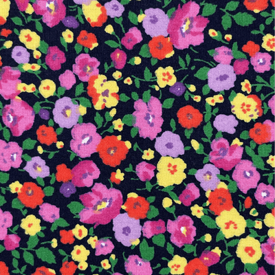 100% Cotton Poplin - Ditsy Florals Pinks and yellow on Black