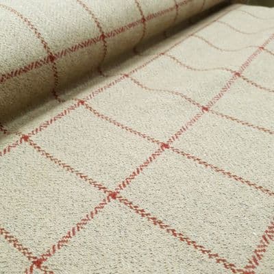 100% Wool Dress Fabric  - Natural Beige with Narrow Red Check